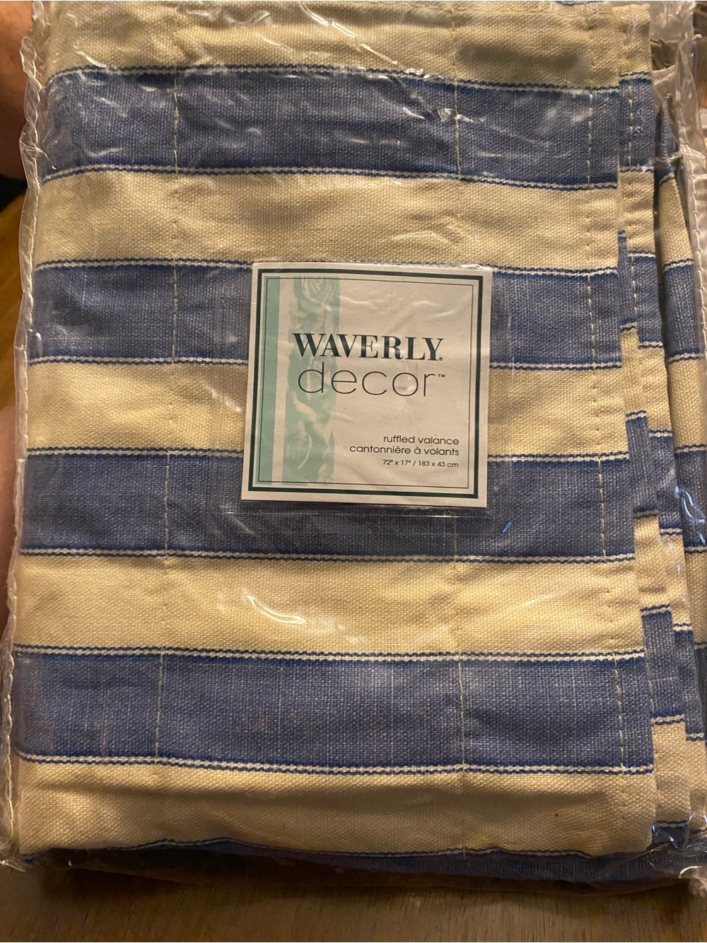 Waverly Striped Ruffled Valance in Blue and Cream